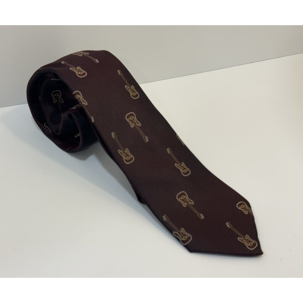 Saks Fifth Avenue Mens Silk Tie Burgundy Red Electric Guitar NWT